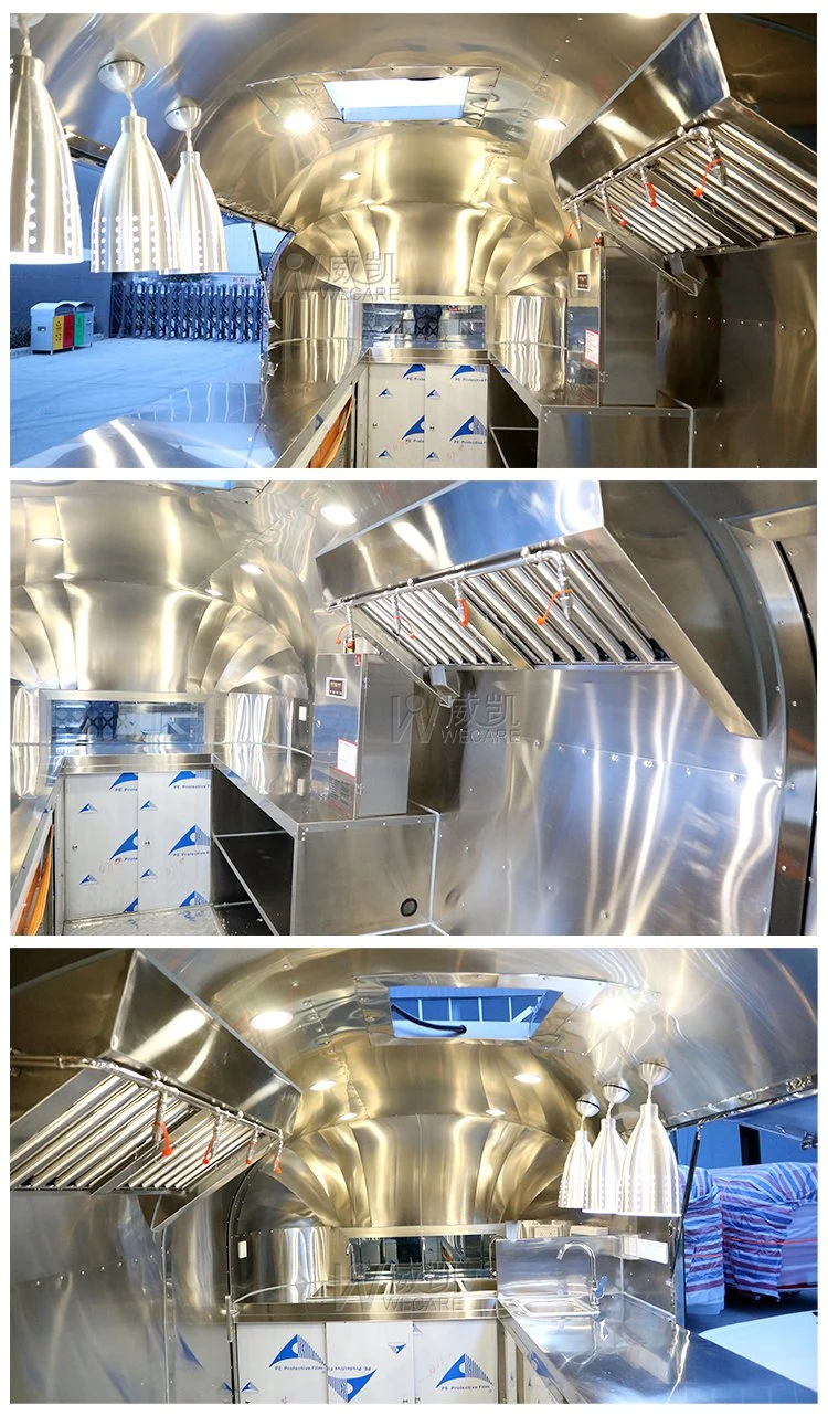 Wecare Custom Mobile Ice Cream Coffee Fast Food Carts Full Equipped Airstream Food Truck Trailer with Full Kitchen for Sale